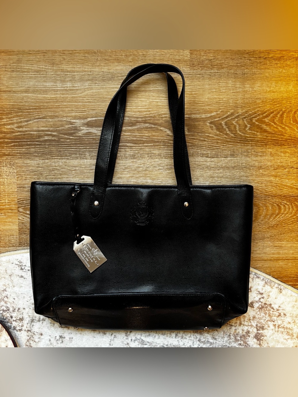 Ralph Lauren Black Leather Tote with Stud Accents